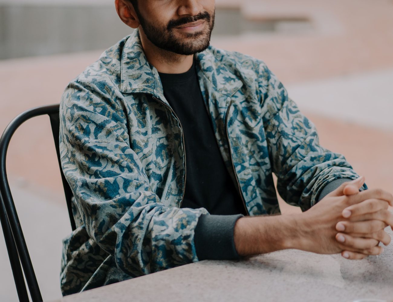 Kishen Das wearing bespoke bomber jackets crafted by Design with Saa.  Photographed by Shweta Balaji and Ajith Sundararajan