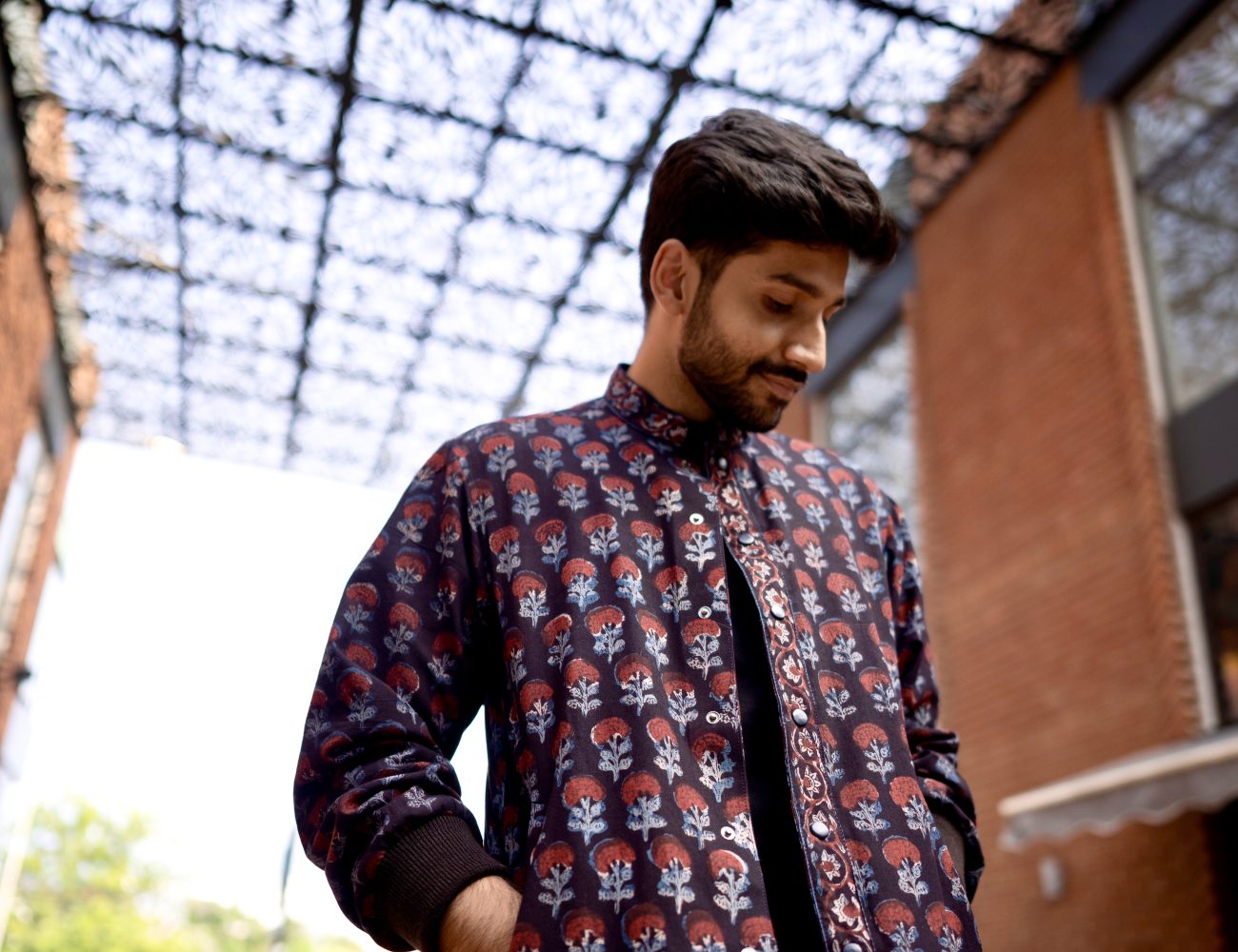 Kishen Das wearing bespoke bomber jackets crafted by Design with Saa.  Photographed by Shweta Balaji and Ajith Sundararajan