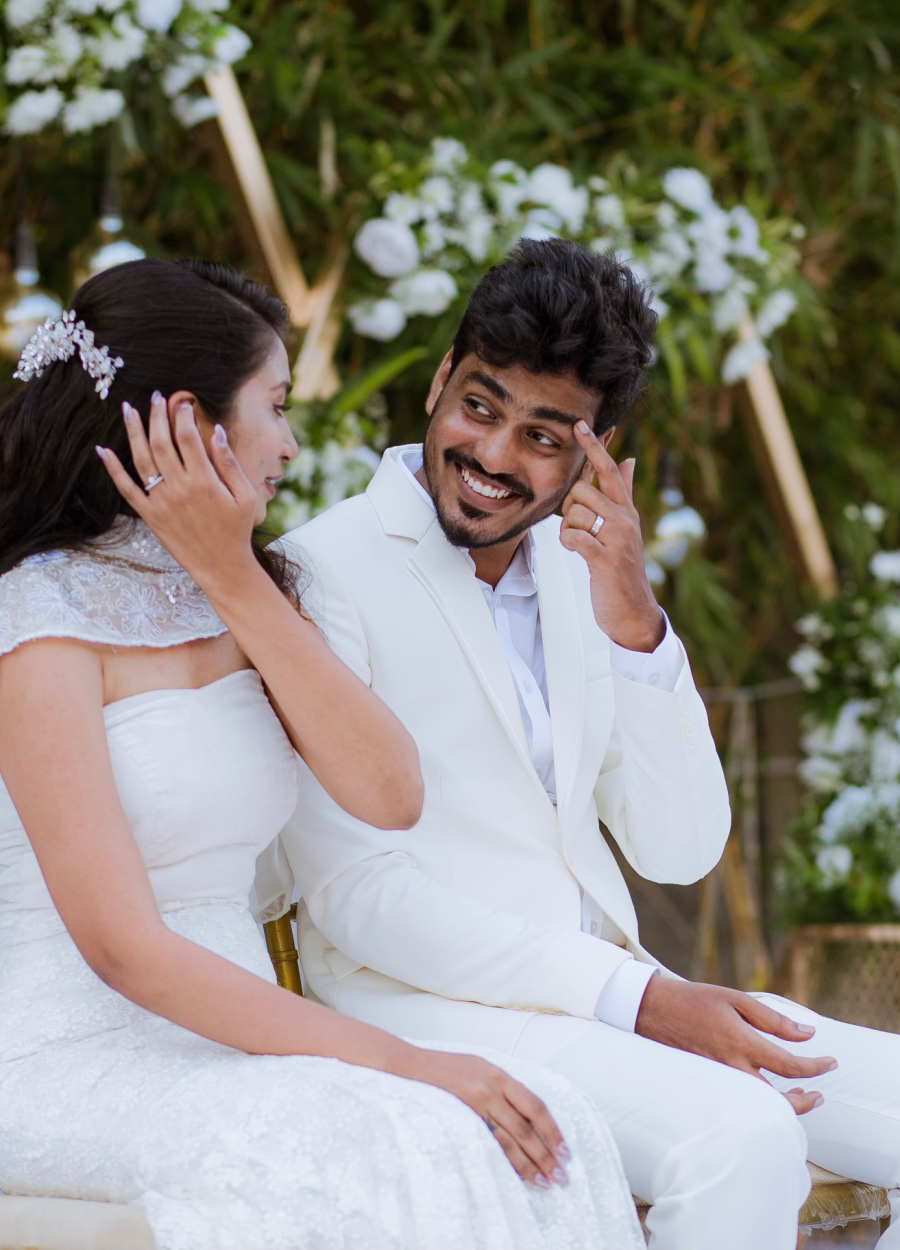 Catherine Nivedha in her bespoke wedding trousseau crafted by Design with Saa.  Photographed by Soundarya Tamilmaran