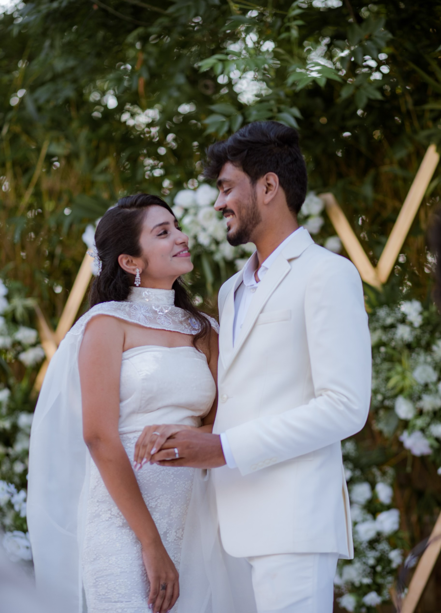 Catherine Nivedha in her bespoke wedding trousseau crafted by Design with Saa.  Photographed by Soundarya Tamilmaran